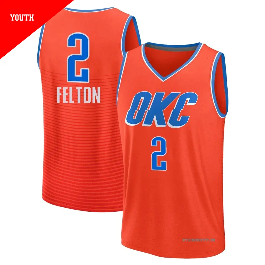 ＃2 Youth Raymond Felton Oklahoma City Thunder 2024/25 Fast Break Orange Statement Edition Jersey