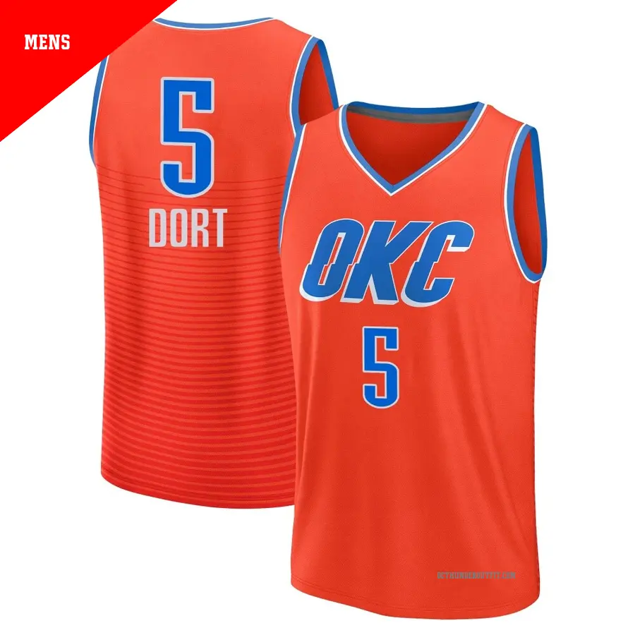 ＃5 Men's Luguentz Dort Oklahoma City Thunder 2024/25 Fast Break Orange Statement Edition Jersey