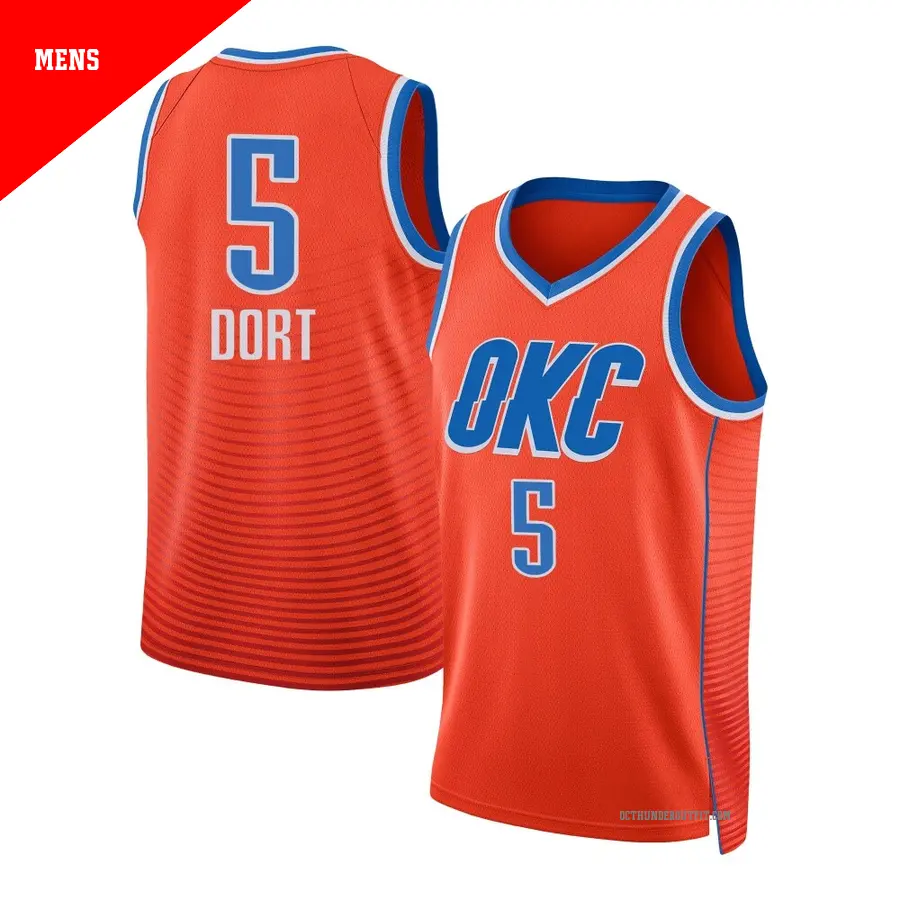 ＃5 Men's Luguentz Dort Oklahoma City Thunder 2024/25 Swingman Orange Statement Edition Jersey