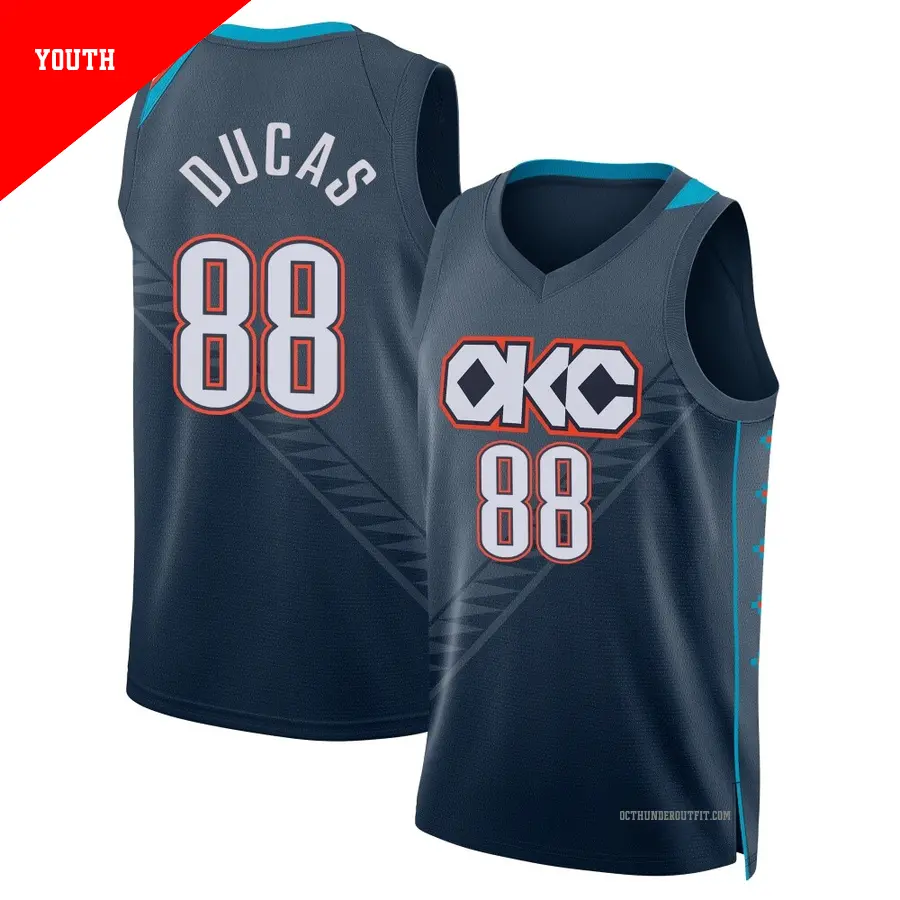＃88 Youth Alex Ducas Oklahoma City Thunder 2025/26 Swingman Navy City Edition Jersey